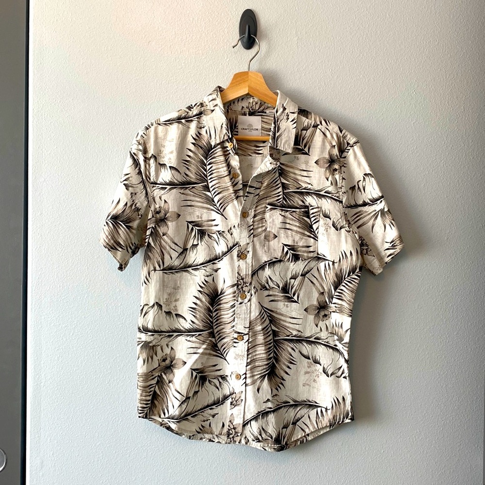 3 for $10 Hawaiian Casual Short Sleeve Button Down Cotton Palm Print Black White